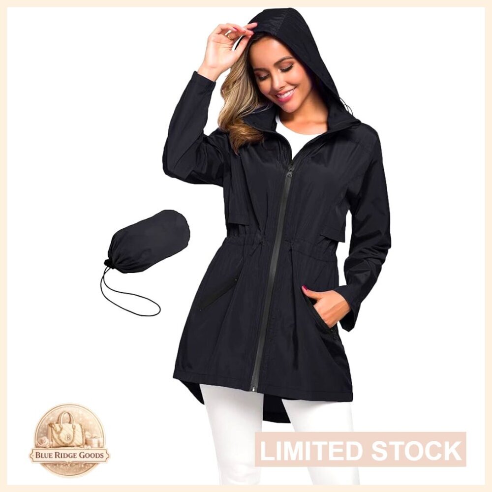 Lightweight Waterproof Raincoat Hooded Trench Jacket Modern Fitted Outdoor